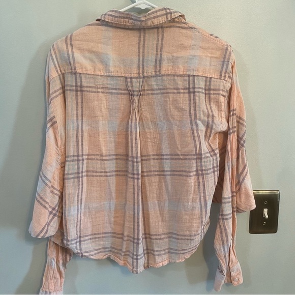 Free People Cotton Gauze Pink plaid slouchy cropped top small - Picture 6 of 6